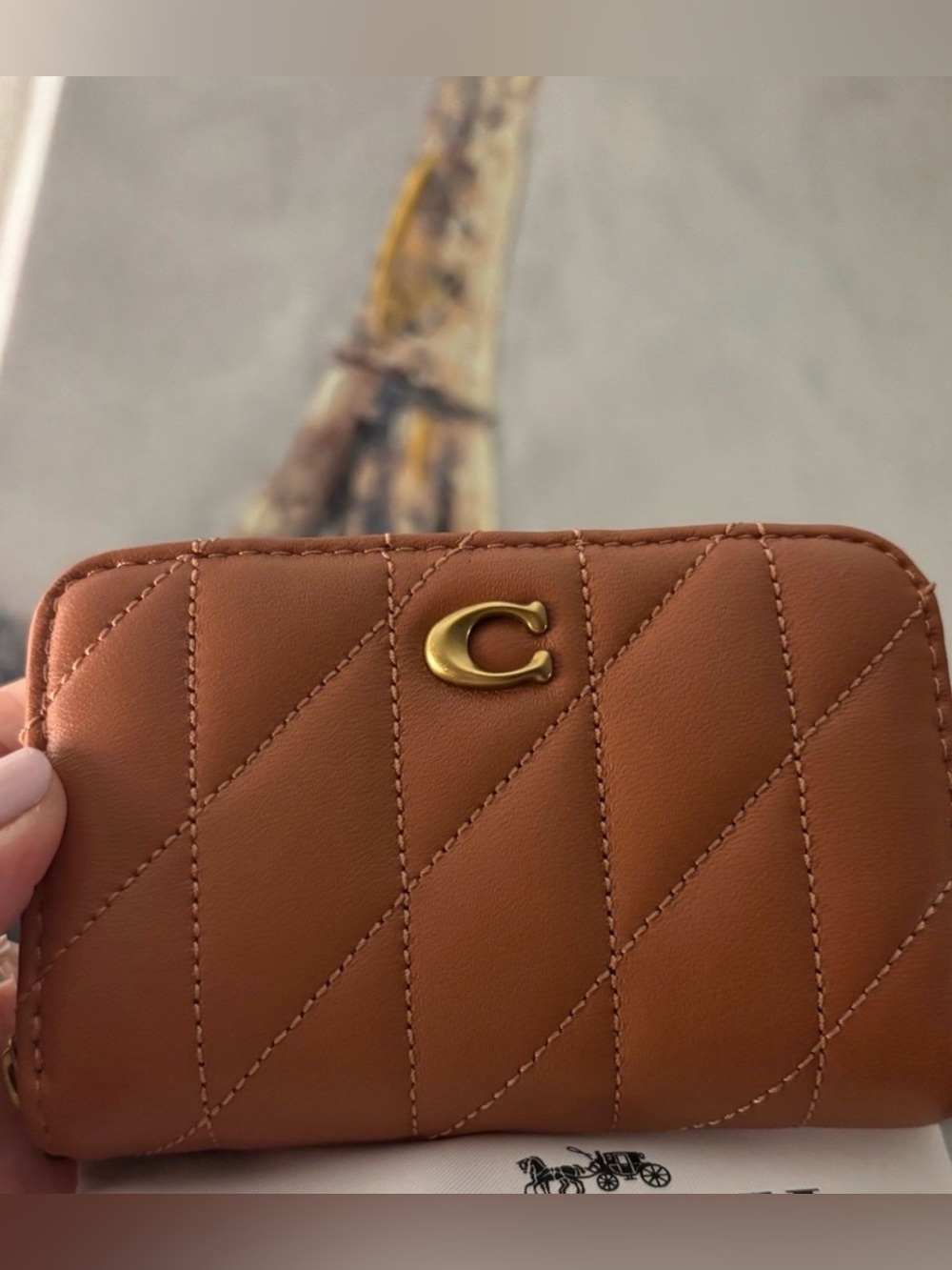 COACH 🍁 Quilted Pillow Leather Essential Zip Card Case Wallet Dark Peach 🍑 NWOT